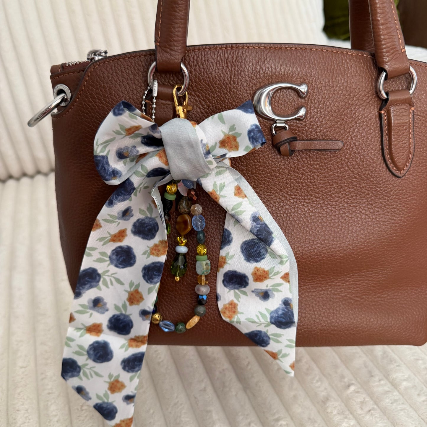 Navy and Gold Floral Bag Charm