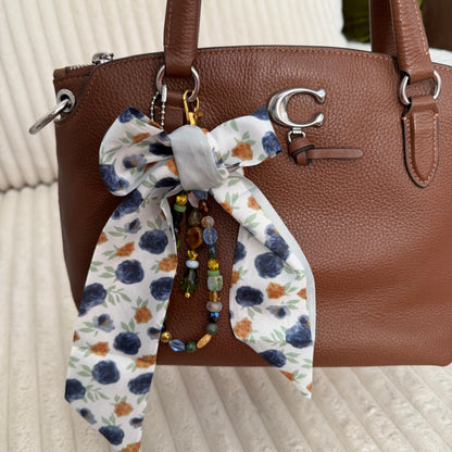 Navy and Gold Floral Bag Charm