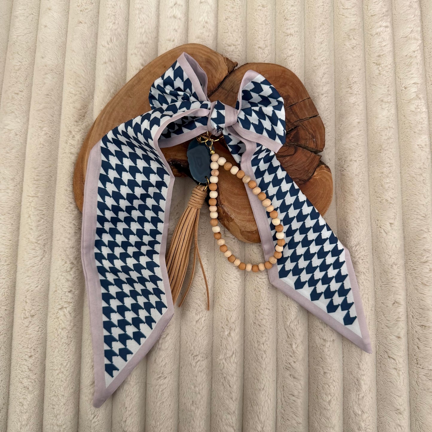 Navy and Tan Agate Bag Charm