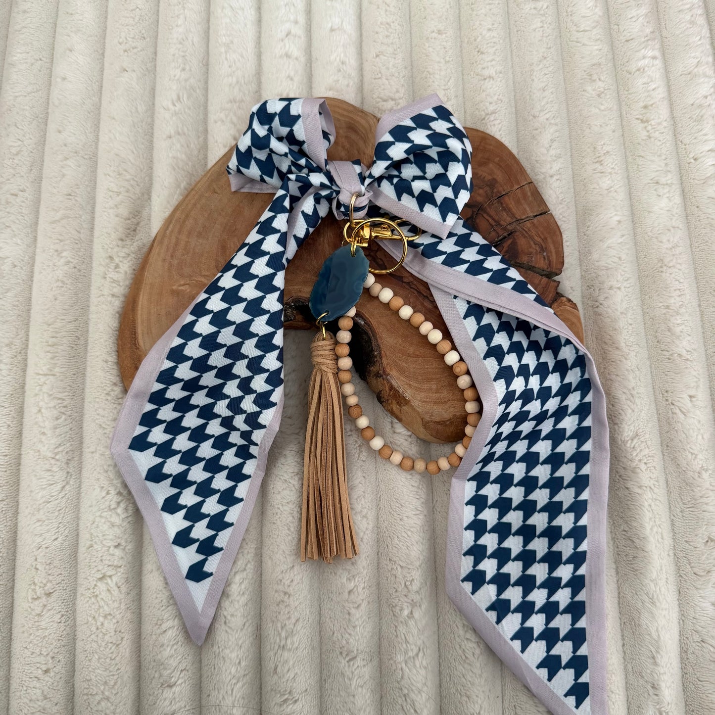 Navy and Tan Agate Bag Charm