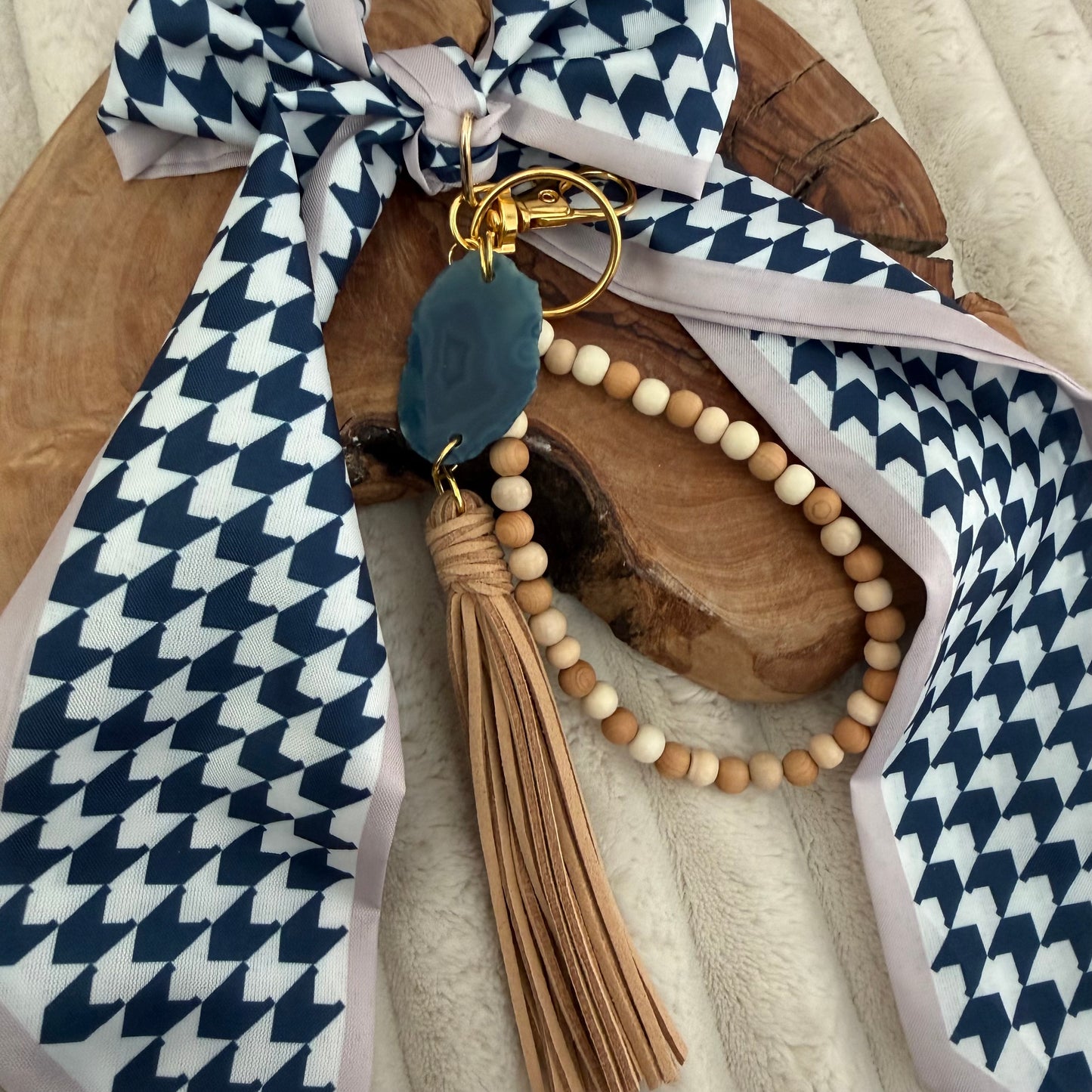 Navy and Tan Agate Bag Charm