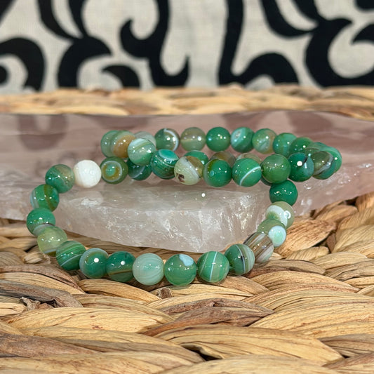 Green Sardonyx Beaded Crystal Bracelet