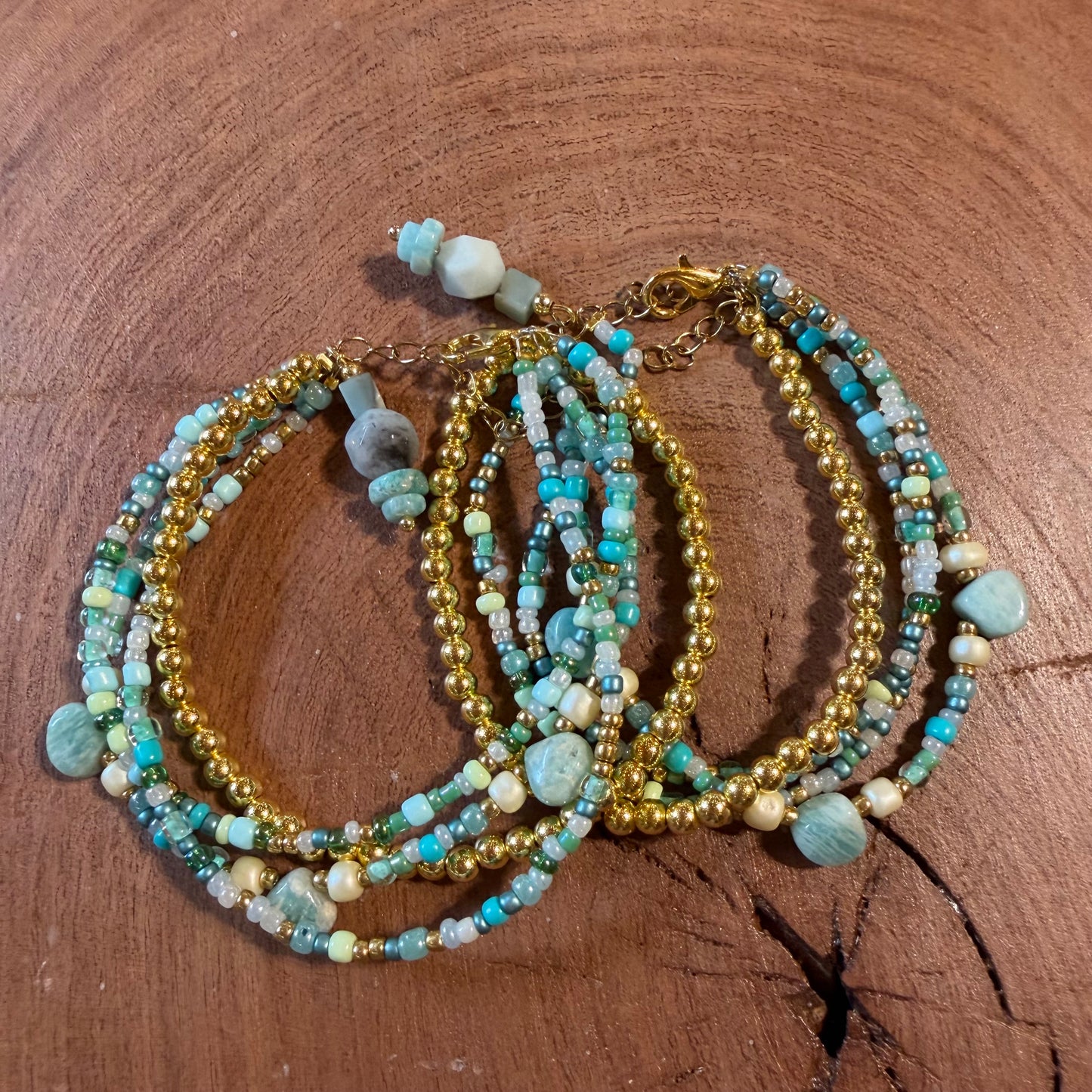 Amazonite Triple Stack Beaded Bracelet