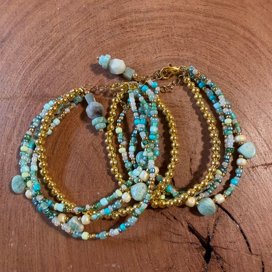 Amazonite Triple Stack Beaded Bracelet