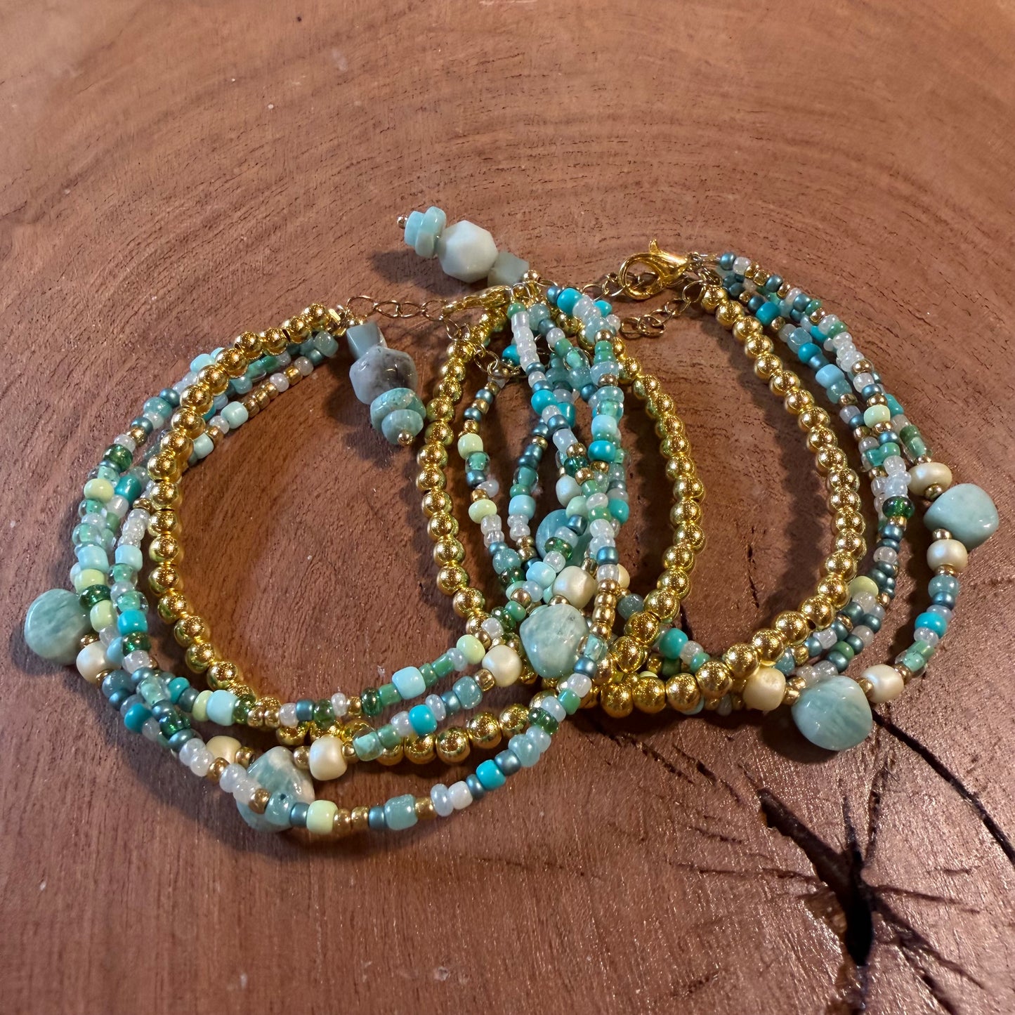 Amazonite Triple Stack Beaded Bracelet