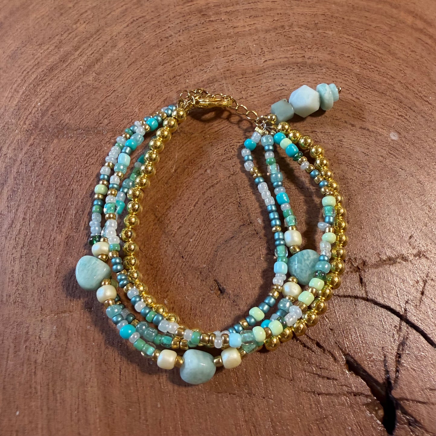 Amazonite Triple Stack Beaded Bracelet