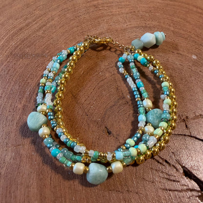 Amazonite Triple Stack Beaded Bracelet