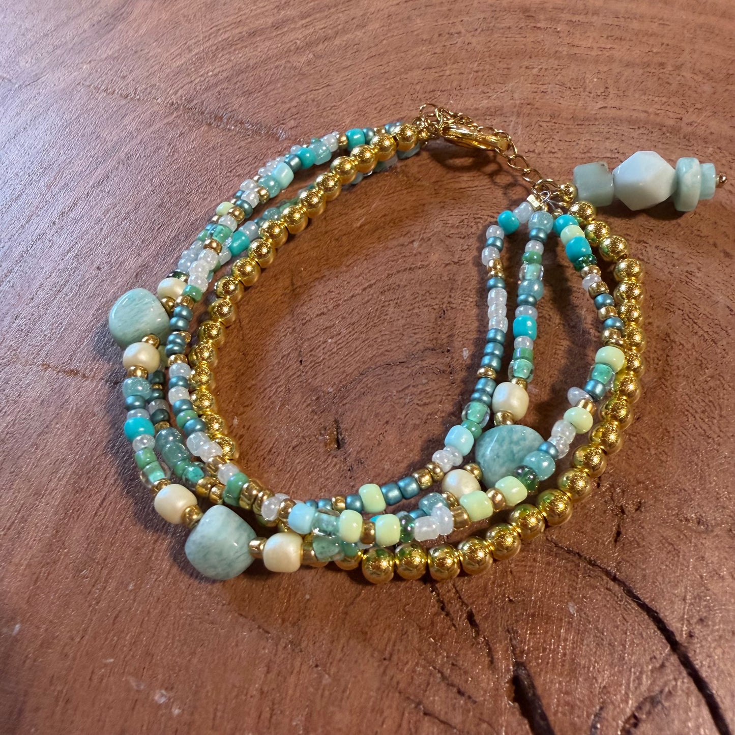 Amazonite Triple Stack Beaded Bracelet