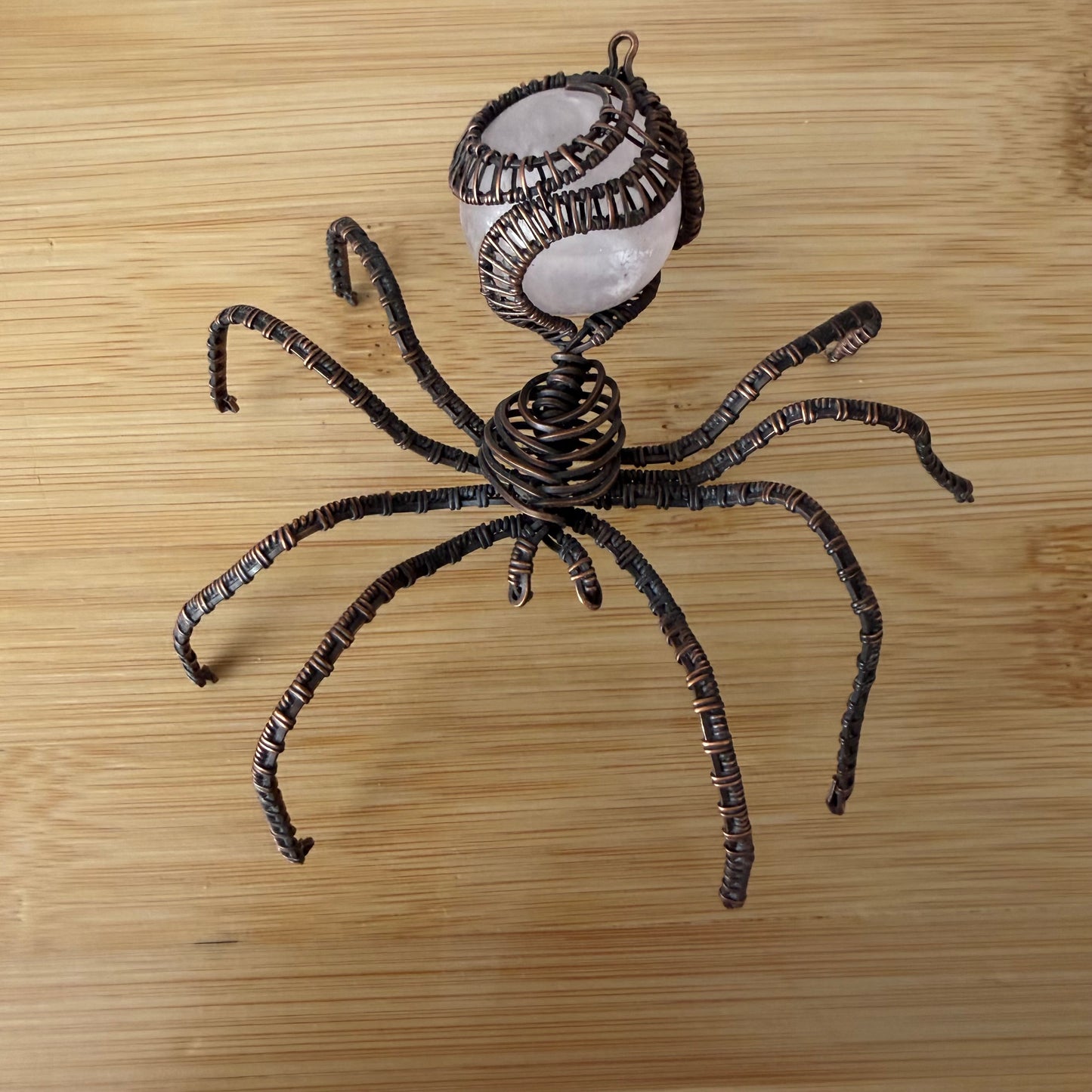 Rose Quartz Copper Wire Wrapped Spider