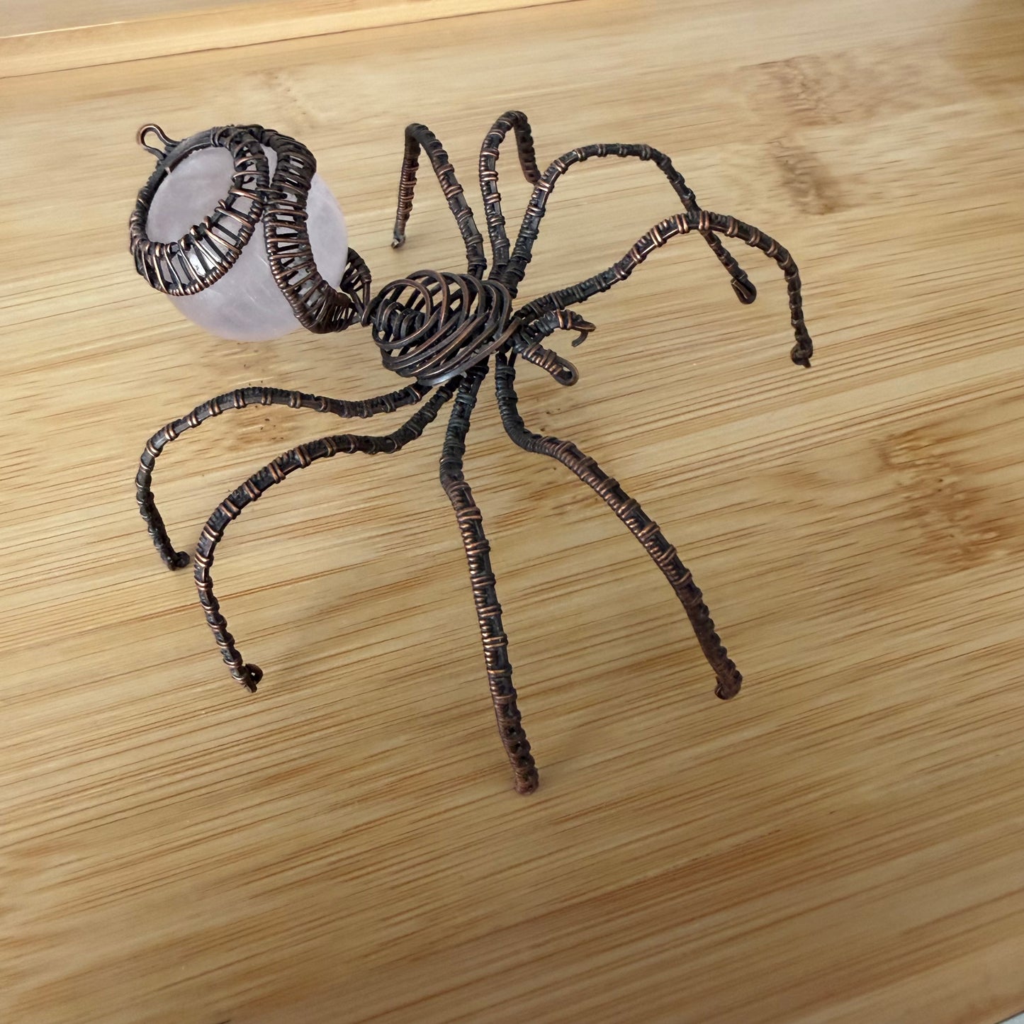 Rose Quartz Copper Wire Wrapped Spider