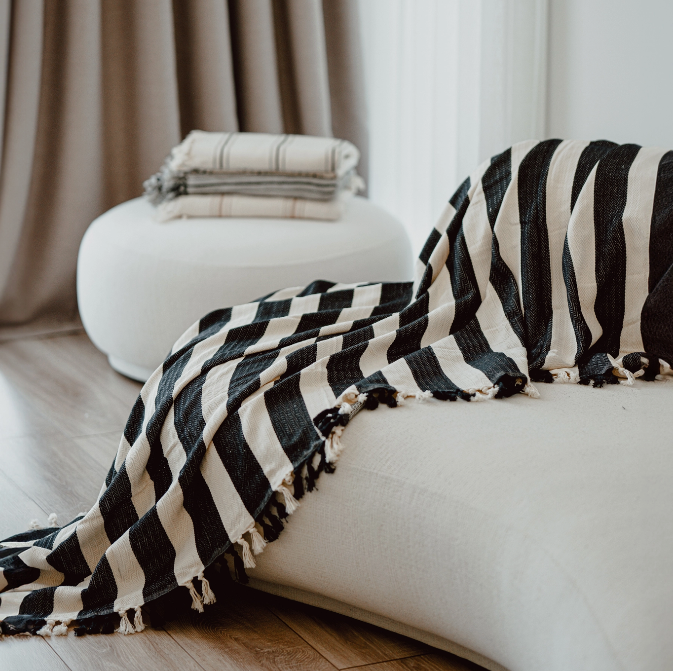 Black Striped Cream Throw Blanket