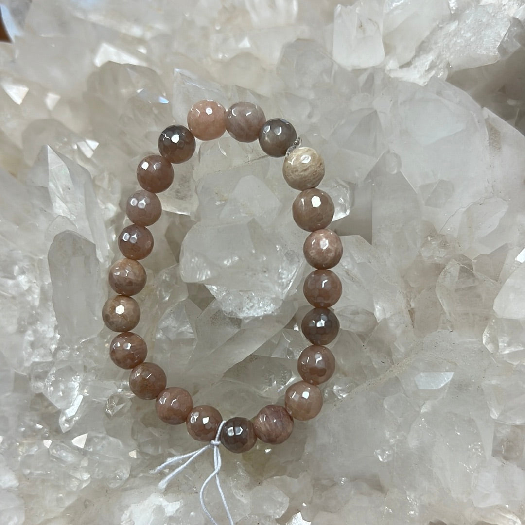 Faceted Moonstone Stretch Bracelet